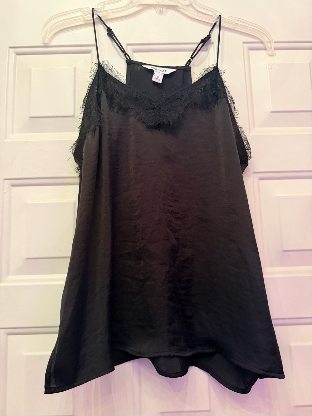 Black Satin Lace-Trim Cami